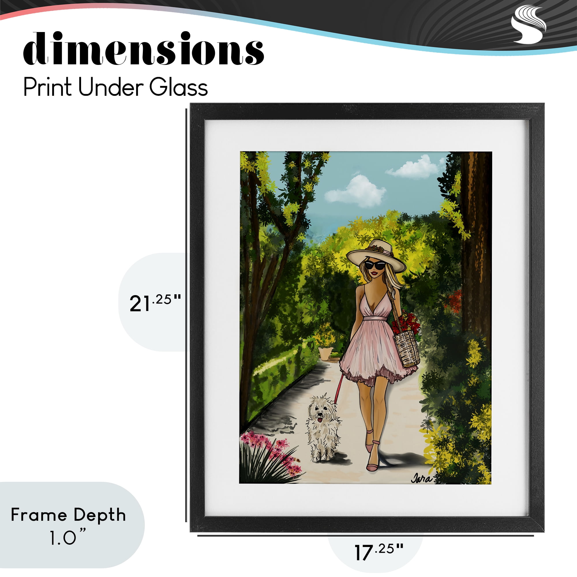 Stupell Industries Garden Girl Strolling with Pup Black Framed Print Under Glass, design by Tara Boone