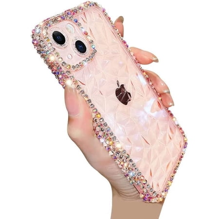 Compatible with iPhone Case,Luxury Crystal Glitter Bling Sparkly Diamond Pattern Camera Lens Protection Clear Soft Shockproof Cover Phone Case (Pink,iPhone X/Xs)