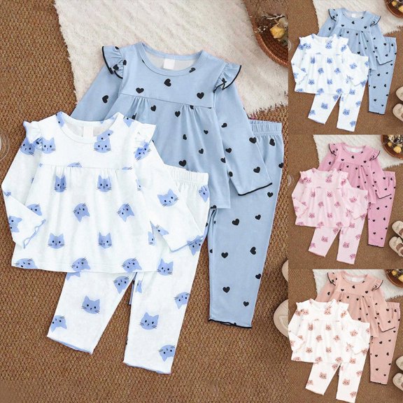 12-18 Months Toddler Toddler Baby Boy Girl Clothes Solid Tshirt Long Sleeve Top Pants 2PCS Baby Outfit Set Sweatsuit Fall Outfit Set Sleeve Print T Shirt Long Pants