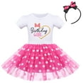 thumbnail image 2 of IBTOM CASTLE Baby Girls Birthday Outfit Polka Dots Leotard Dresses Fancy Dance Costume Halloween Cosplay Tutu Dress up with Ears Headband 12-18 Months White+Hot Pink-Heart, 2 of 8