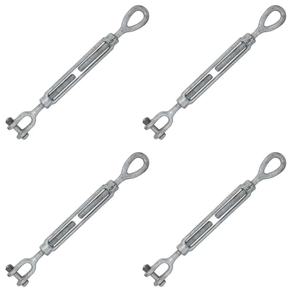 US Cargo Control 1/2 Inch x 12 Inch Jaw and Eye Galvanized Turnbuckle, Working Load Limit 2,200 Pounds, 4 Pack, Uses: Tower, Suspension, Mining, Rigging, Tensioning