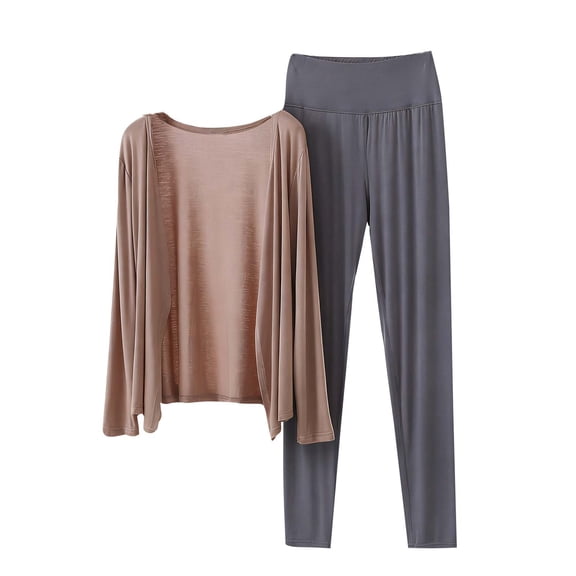 Erwazi Women's Modal Pajama Set Crew Neck Long Sleeve and Tummy Control Pants Solid Casual 2 Piece Lounge Sets