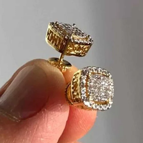 2Ct Round Cut VVS1 Moissanite Men's Cluster Stud Earrings 14k Yellow Gold Plated