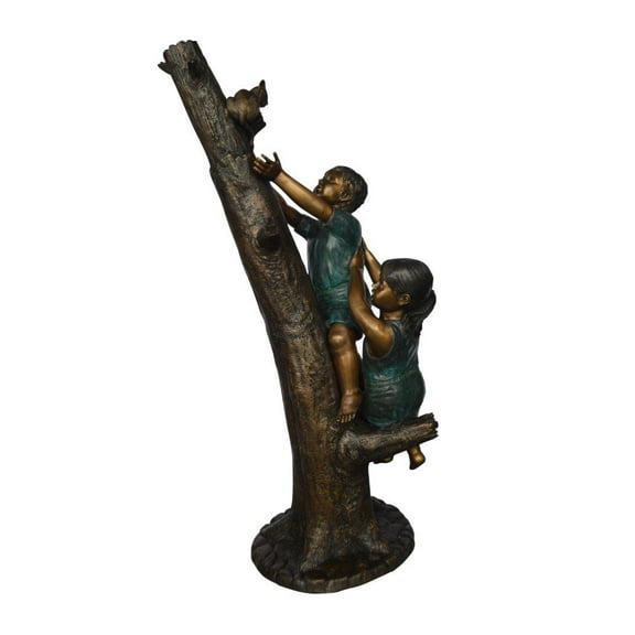 Fine Arts Outlet 64” Children Reaching for Cat Garden Statue, Weatherproof