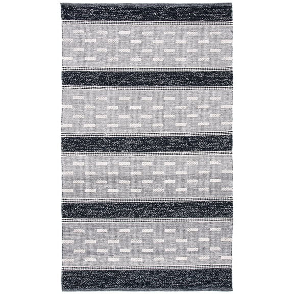 SAFAVIEH Striped Kilim Percival Striped Cotton Area Rug, Black/Ivory, 9' x 12'