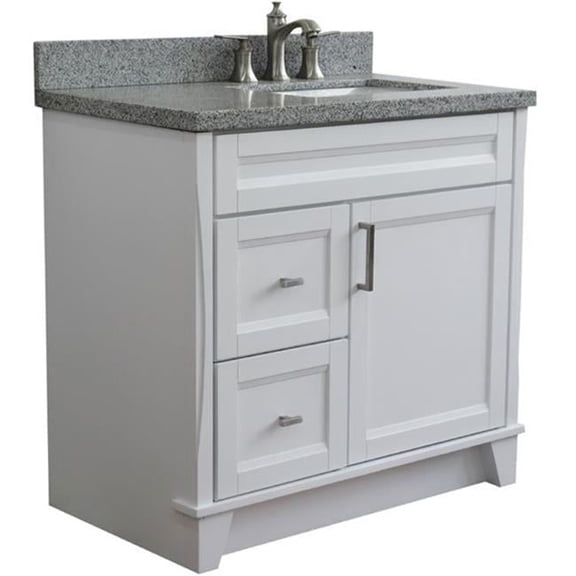 Bellaterra Home 400700-37R-WH-GYRR 37 in. Single Sink Vanity with Granite Top, White & Gray - Left Rectangle Sink & Right Drawers