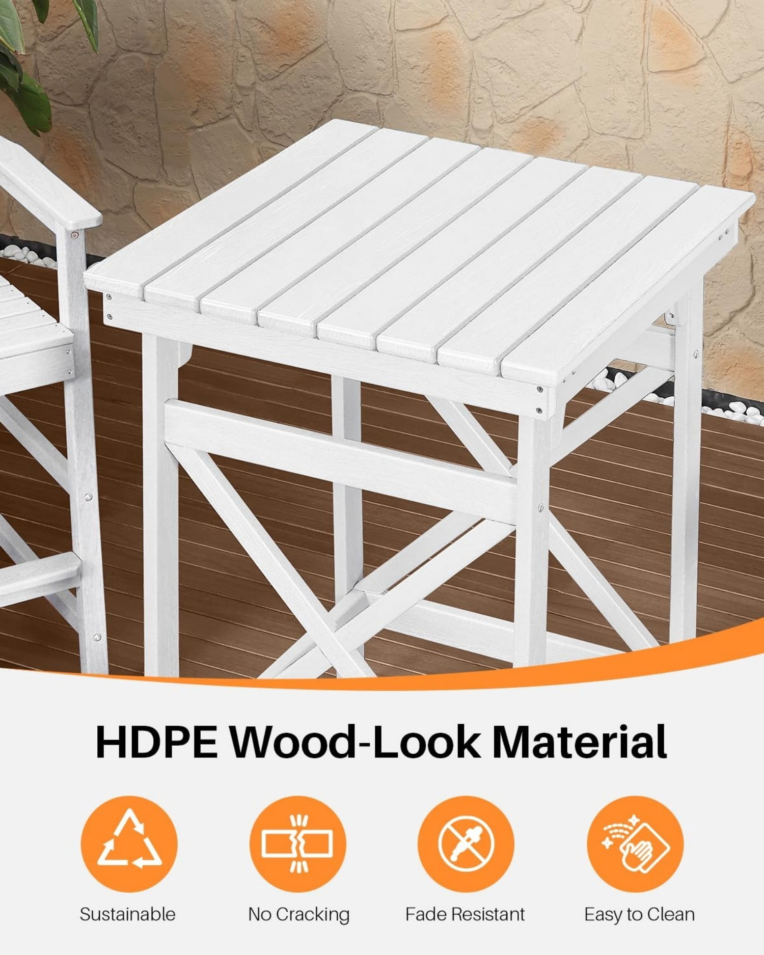 HDPE Outdoor Bar Table, 41" Adirondack Patio Bar Height Table, Weather Resistant High Top Pub Table for Poolside, Balcony, Porch, Garden, Pearl