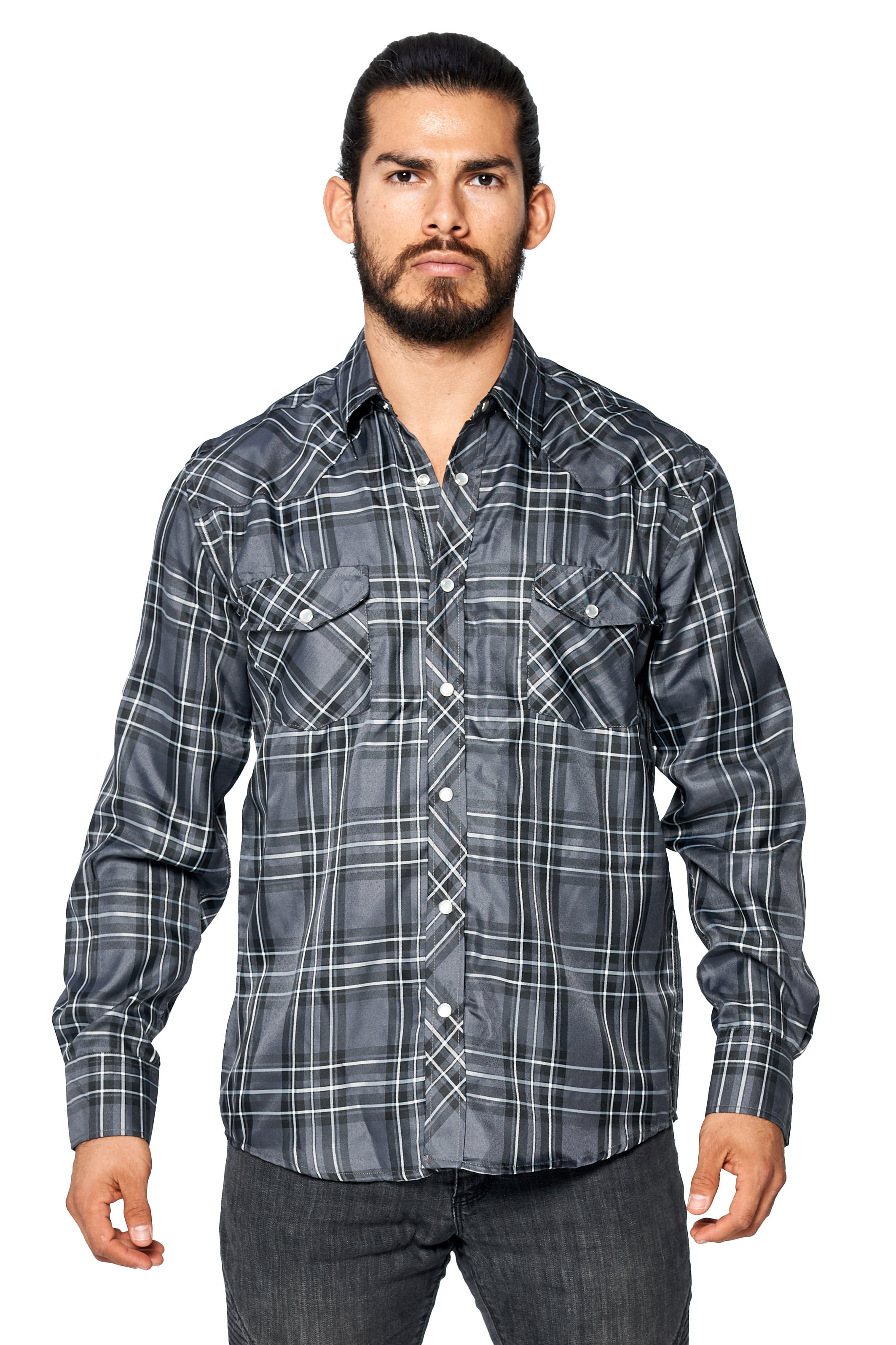 LW - LW Men's Classic Plaid Checkered Western Rodeo Pearl Snap Button ...