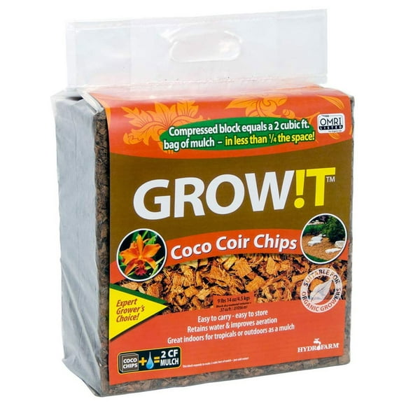 Hydrofarm GROW!T JSCC2 Organic Coco Coir Tropical Planting Mulch Chips, 2 Cu Ft