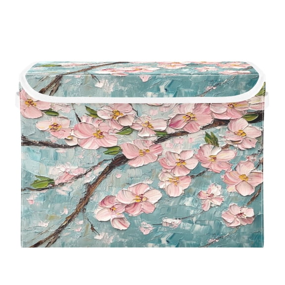 Storage Box With Lid 16.5x12.6x11.8In Foldable Stacked Household Storage Box Colorful Cherry Blossom