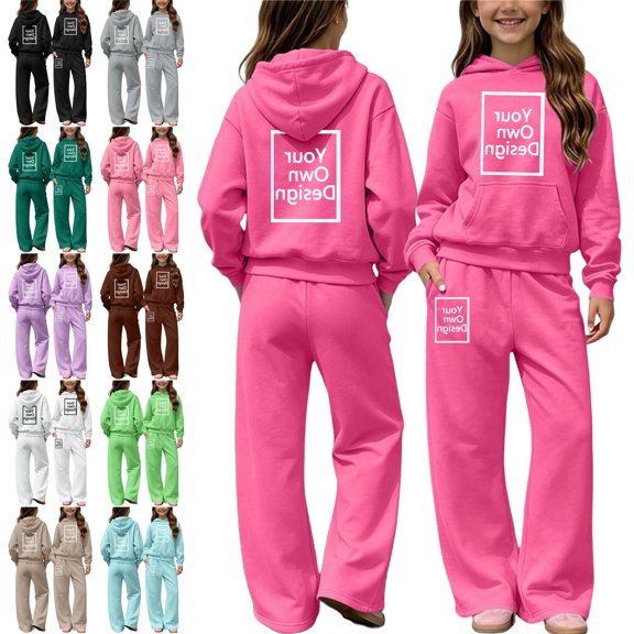 Piuwrlz Kids 2-Piece Hoodies Outfits Sets,Girls Cotton Sweatshirt Pants Fashion Set Hot Pink Size 7-8 Years