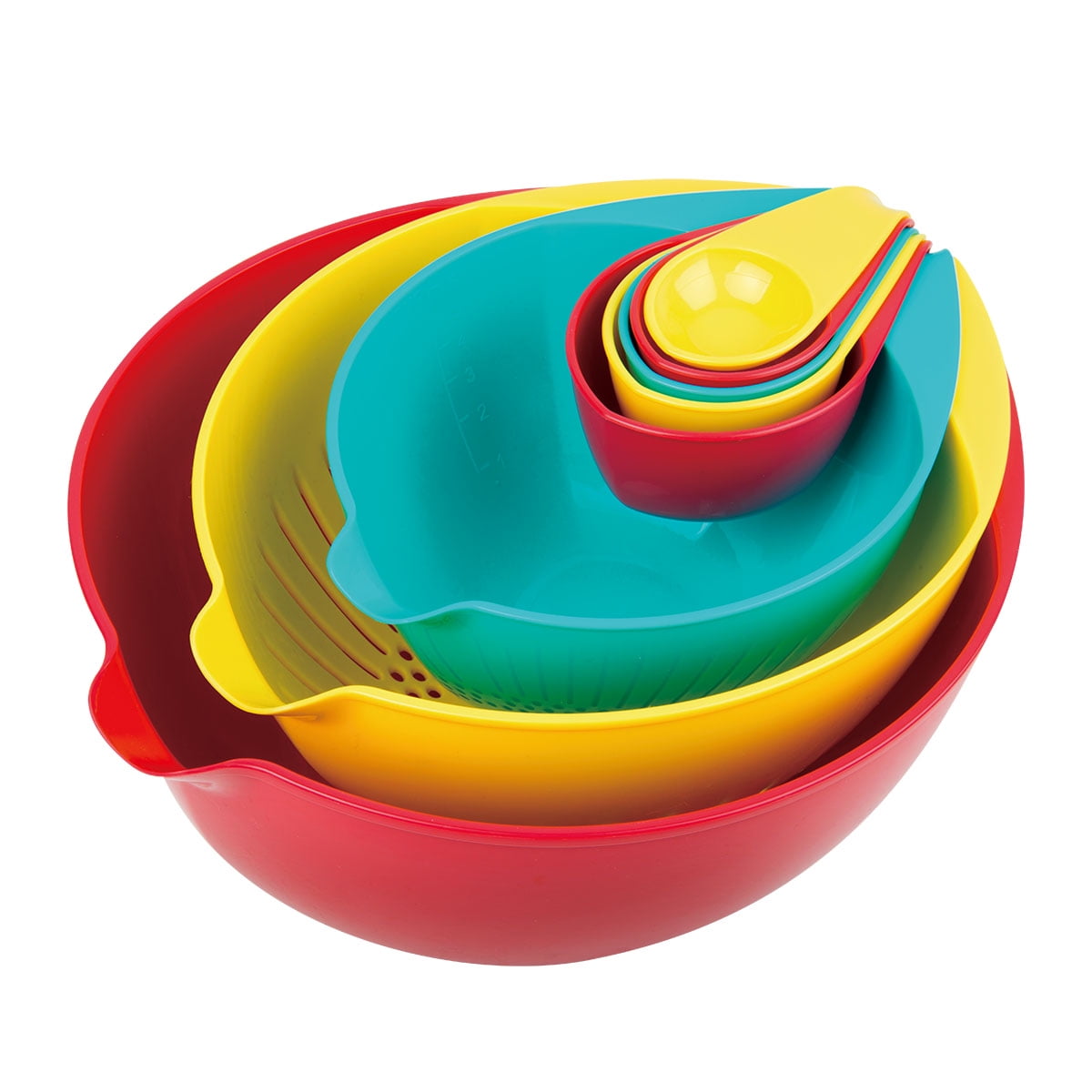 MasterPan Nested Mixing and Measuring Bowl 8Piece Set, 10", MultiColored