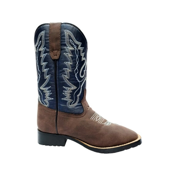 TuffRider Youth Acadia Square Toe Western Boot- Brown w/ Tan- 4Y