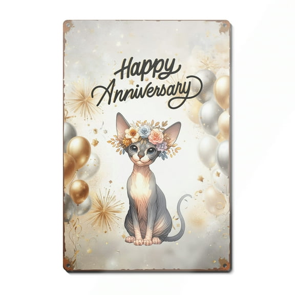 Happy Anniversary Sphynx Celebrates Wedding Love Family Party Vertical Metal Aluminum Sign Cat Lover Kitten Owner Gifts Idea Wall Art Home Decor - 01015
