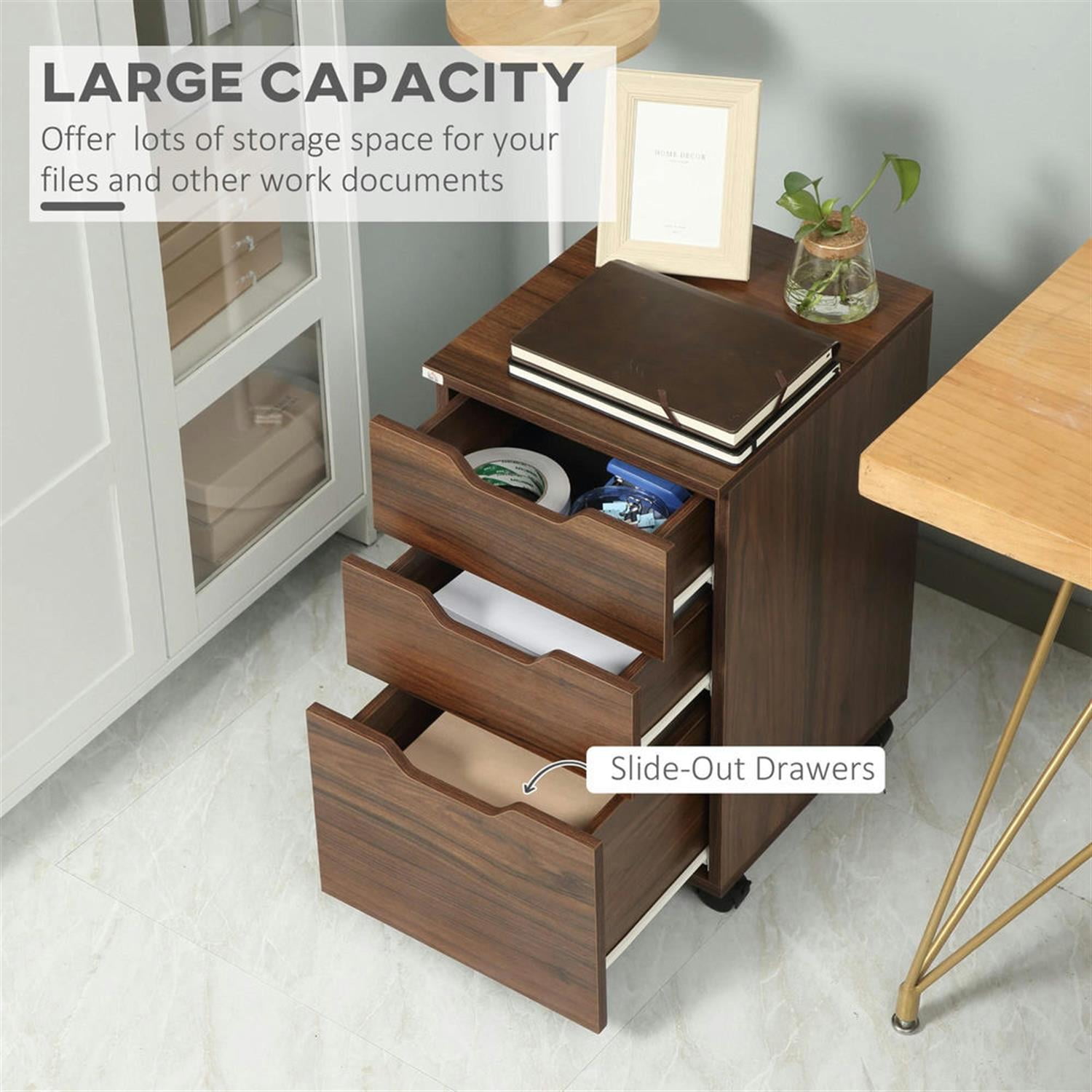 Demi Bonn Rolling Filing Cabinet with Castors, Modern 3 Drawer File Cabinet for Home Office, Vertical Printer Stand, Brown