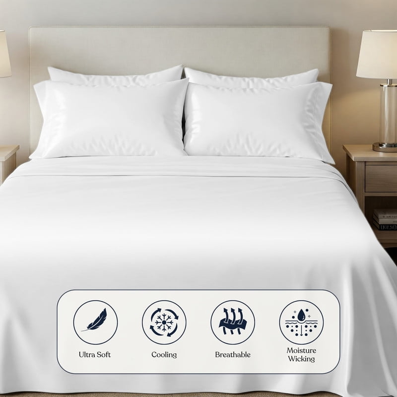 Delara 100% Viscose Derived from Bamboo Fitted Sheet 54"x75" - Deep Pocket, Ultra-Soft Cooling Bed Sheet, Secure Fit for Mattresses Up to 18”
