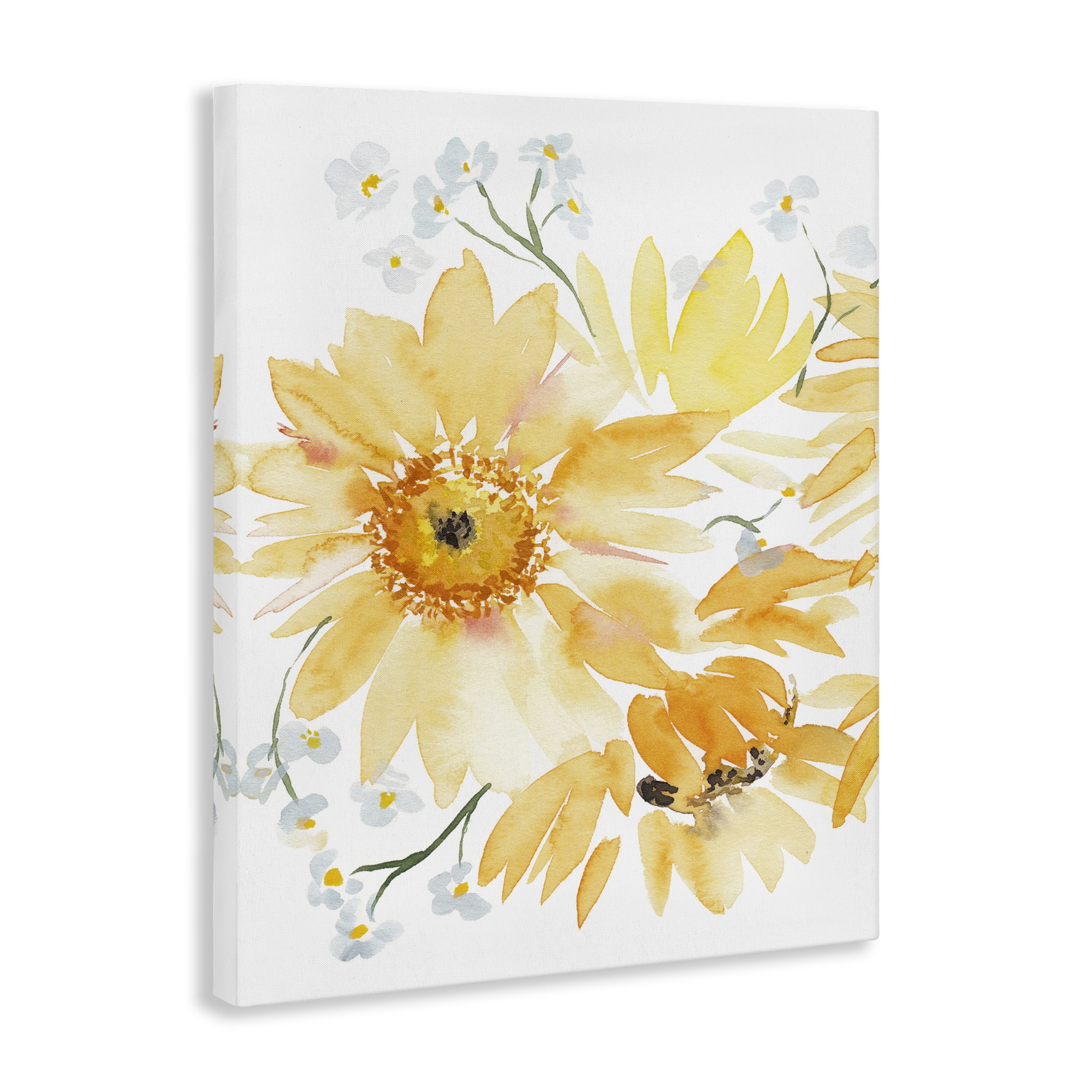Stupell Industries Yellow Brushed Flowers Botanical & Floral Painting Gallery Wrapped Canvas Art Print Wall Art, 24 x 30