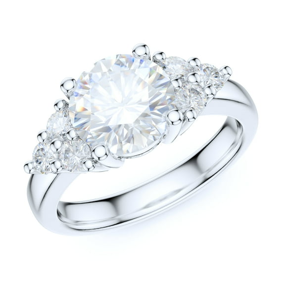 Sterling Silver Triple Three Sidestones 2CT Simulated Round Brilliant Cut Diamond Promise Engagement Ring (6)