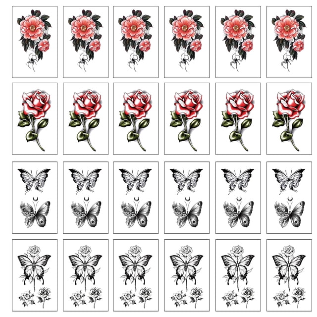 24 hojas de tatuajes temporales variados para hombres y mujeres, juego de pegatinas de tatuajes temporales para el cuello del brazo