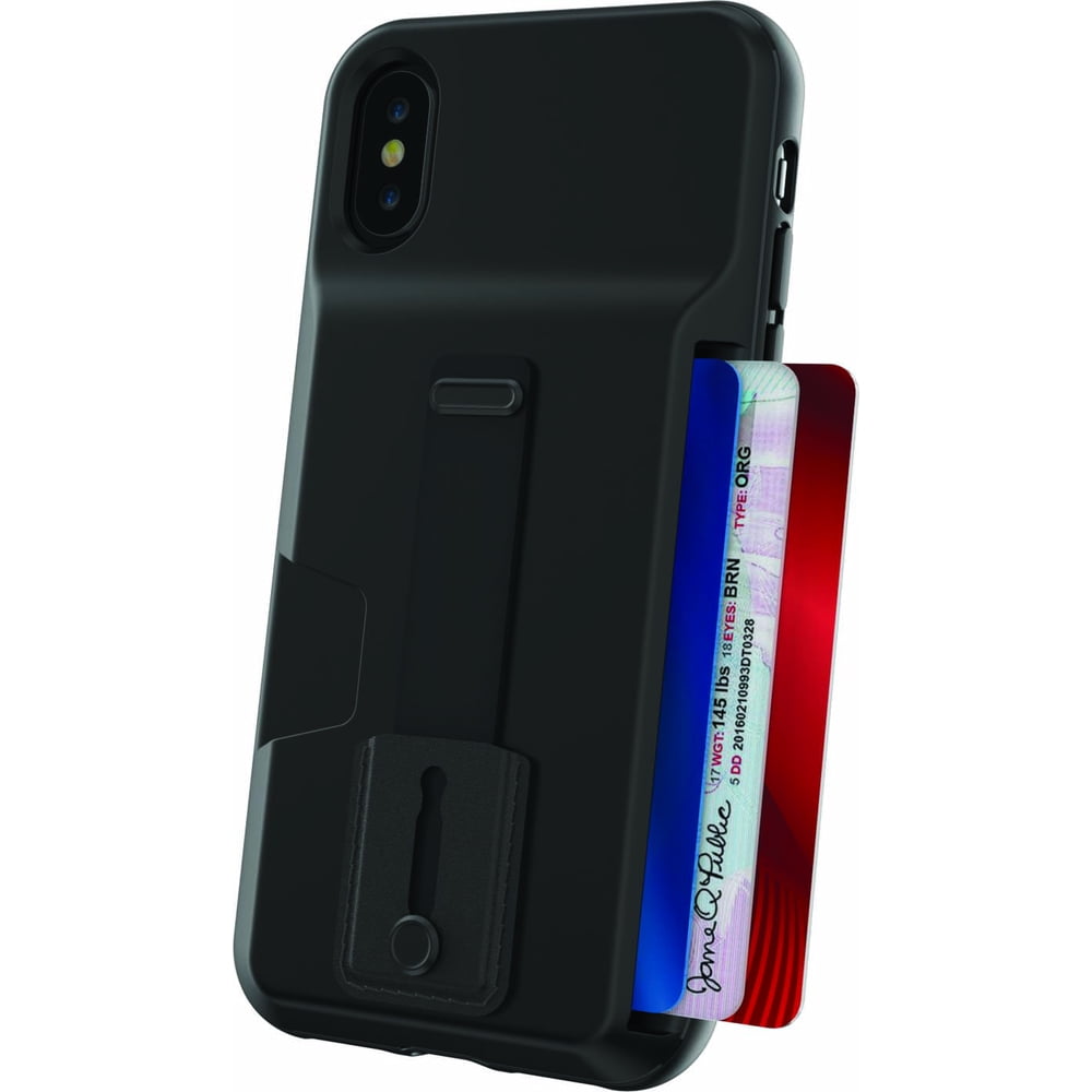 Blackweb Card Pocket Case with Holding Strap and Kickstand for iPhone X