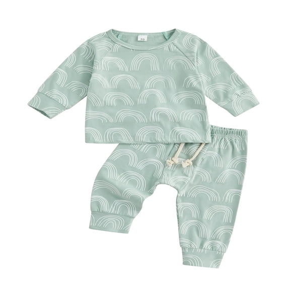 MesaSe Bébé Bébé Fille Garçon Automne Hiver Vêtements Pull Arc en Ciel Sweat-Shirt Taille Élastique Pantalon Mis Vert 0-6 Mois