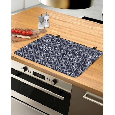 

Blue Geometric Abstract Stove Top Covers for Electric Stove Heat Insulation Fireproof Glass Cooktop Cover Counter Top Glass Stove Cover for Prevent Scratches 31 x24 Contemporary Modern Art White