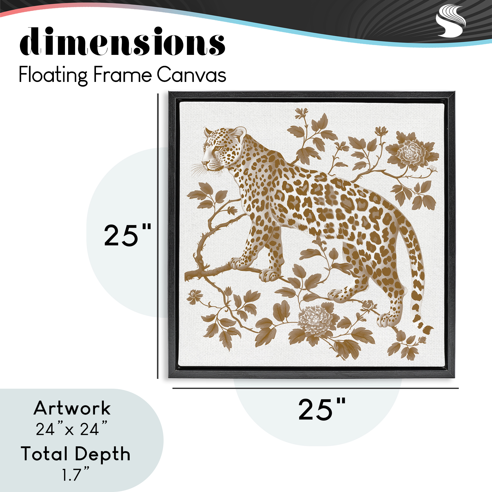 Earthy Details Vintage Leopard Black Framed Floater Canvas Wall Art, design by Lettered and Lined
