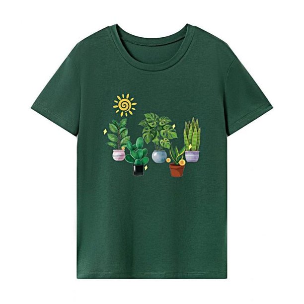 Camiseta de Mujer Tops de Verano Elegante Camiseta de Cuello Redondo para Viajes, Mochileros, Compras M
