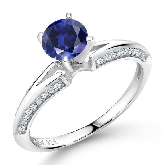 Gem Stone King 1.58 Ct Round Blue Created Sapphire 925 Sterling Silver Ring (Size 8)