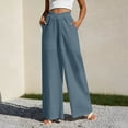 thumbnail image 3 of POIUYTR Women Cotton Linen Palazzo Pants Summer Casual Wide Leg Elastic High Waist Beach Pants Vacation Trendy Comfy Trousers, 3 of 6
