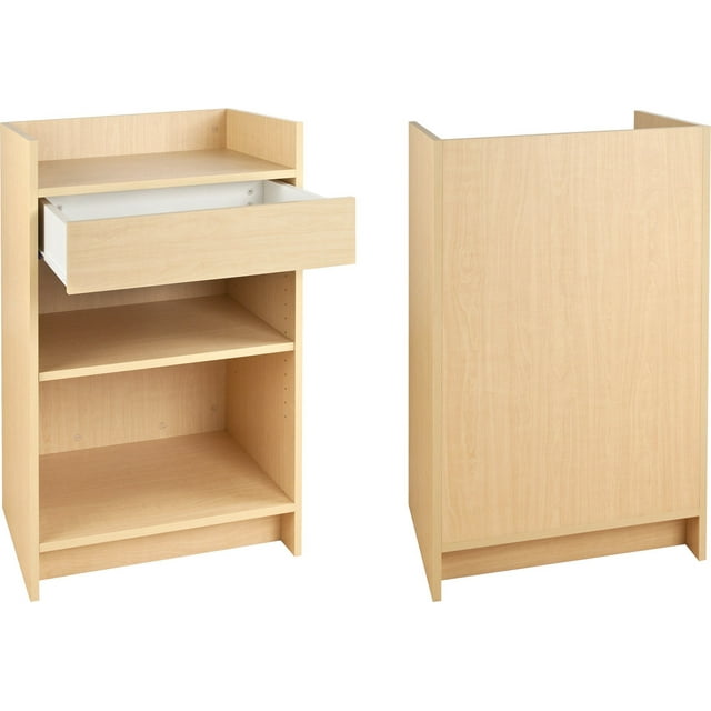 Well Top Melamine Wood Cash Register Stand with Drawer, Maple