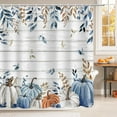 thumbnail image 2 of Fall Pumpkin Shower Curtain,Autumn Watercolor Blue White Pumpkin Shower Curtain,Farmhouse Eucalyptus Leaves Rustic Wood Bathroom Decor,Thanksgiving Holiday Curtains Set with Hooks,72x72 in, 2 of 6