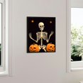 thumbnail image 3 of JRXY Prints Wall Art Funny Skull Skeleton with Pumpkins Halloween Theme Giclee Modern Canvas Printing Artwork 12x16 Inch Wood Framed Wall Picture for Living Room Decor 16x20in, 3 of 4