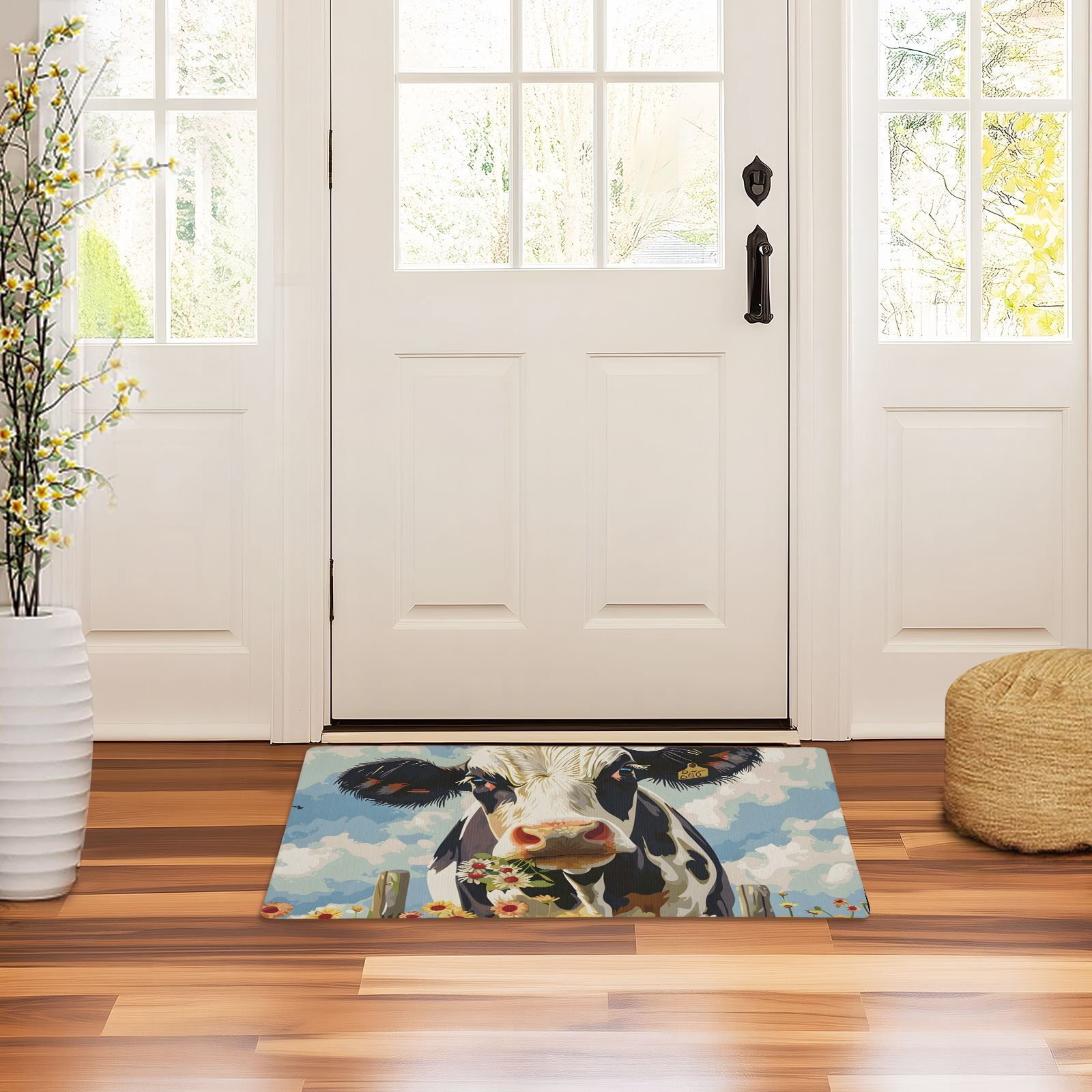 JSTEL Cow in Farm Front Door Mat Outside Entrance 32x20 Inch Doormat for Outdoor Indoor Washable Non Slip Floor Mats