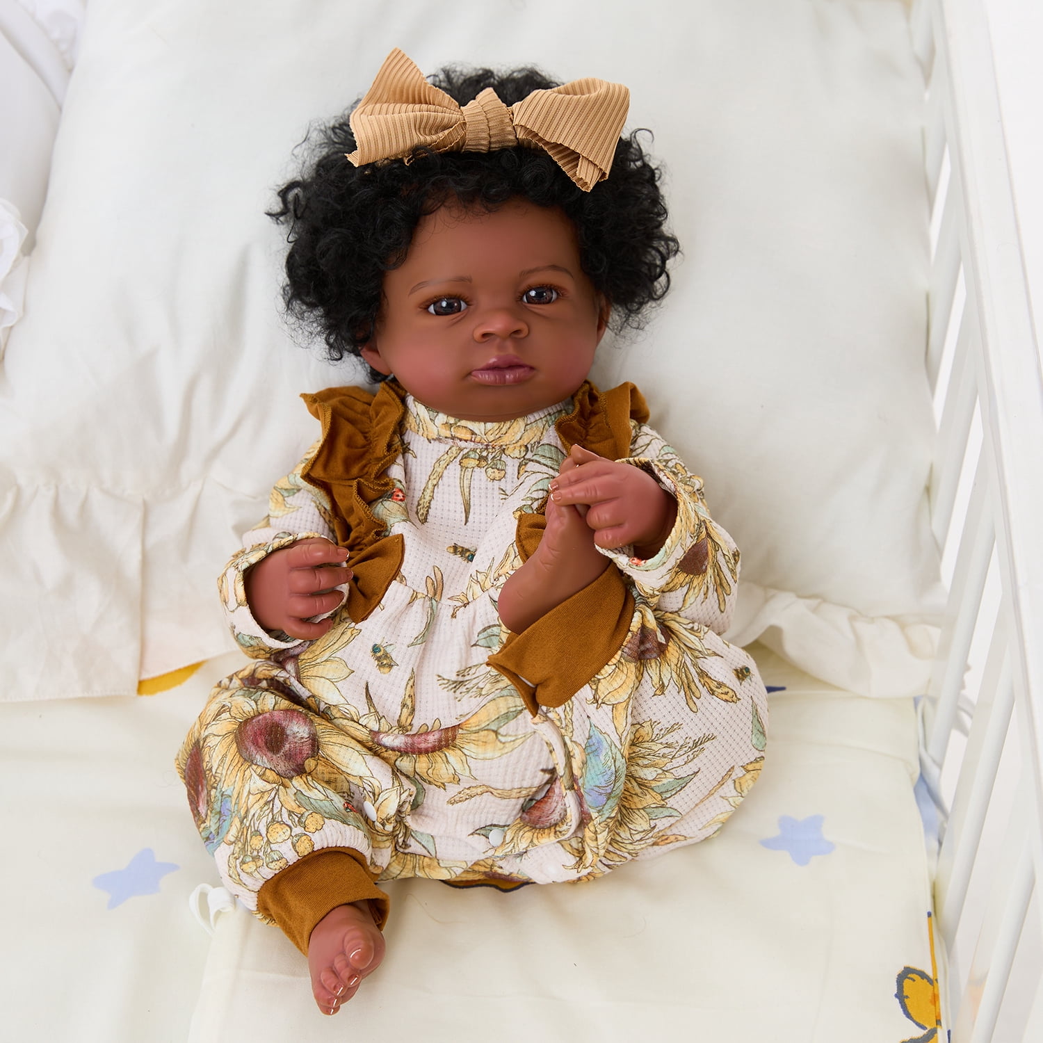 Miaio 18 inch Lifelike Reborn Baby Doll Black Girl with Clothes for Kids Gift Age 3+