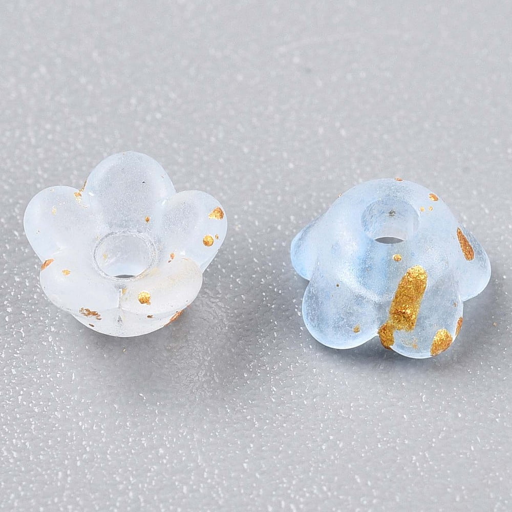Frosted Transparent Acrylic Beads Flower with Gold Foil Light Sky Blue 5.5~6x3mm Hole: 1.5mm about 10860pcs/500g.