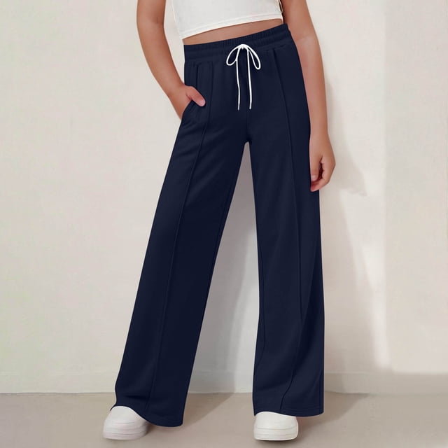 Pantalones largos para niños y pantalones de verano con cintura elástica para niños, pantalones casuales de pierna ancha de color sólido, pantalones largos para niños, pantalones de abrigo para niños,