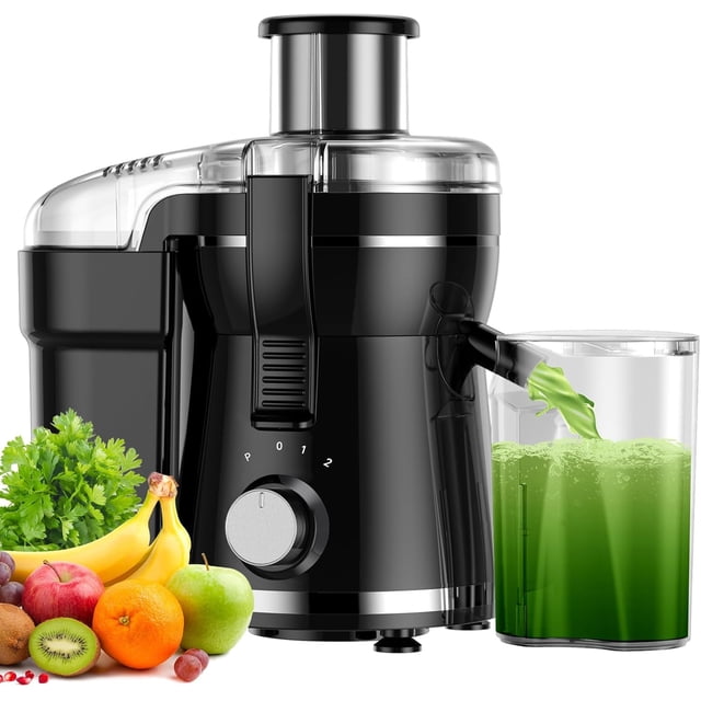 Juicer Machine, 500W Centrifugal Juicer Extractor with 3 Speed & Wide Mouth 3” Feed Chute for Fruit Vegetable, High Yield Juicer Included Cleaning Brush for Easy to Clean, Black