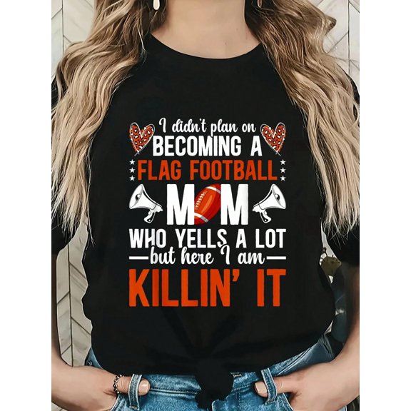 Becoming A Flag Football Mom Of A Flag Football Player Mama T-Shirt, Graphic Tees Women