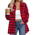 thumbnail image 3 of Womens Button Down Shirt Plaid Fashion Casual Fall Shirts Dressy Long Sleeve Lightweight Shacket with Pockets Red L, 3 of 6