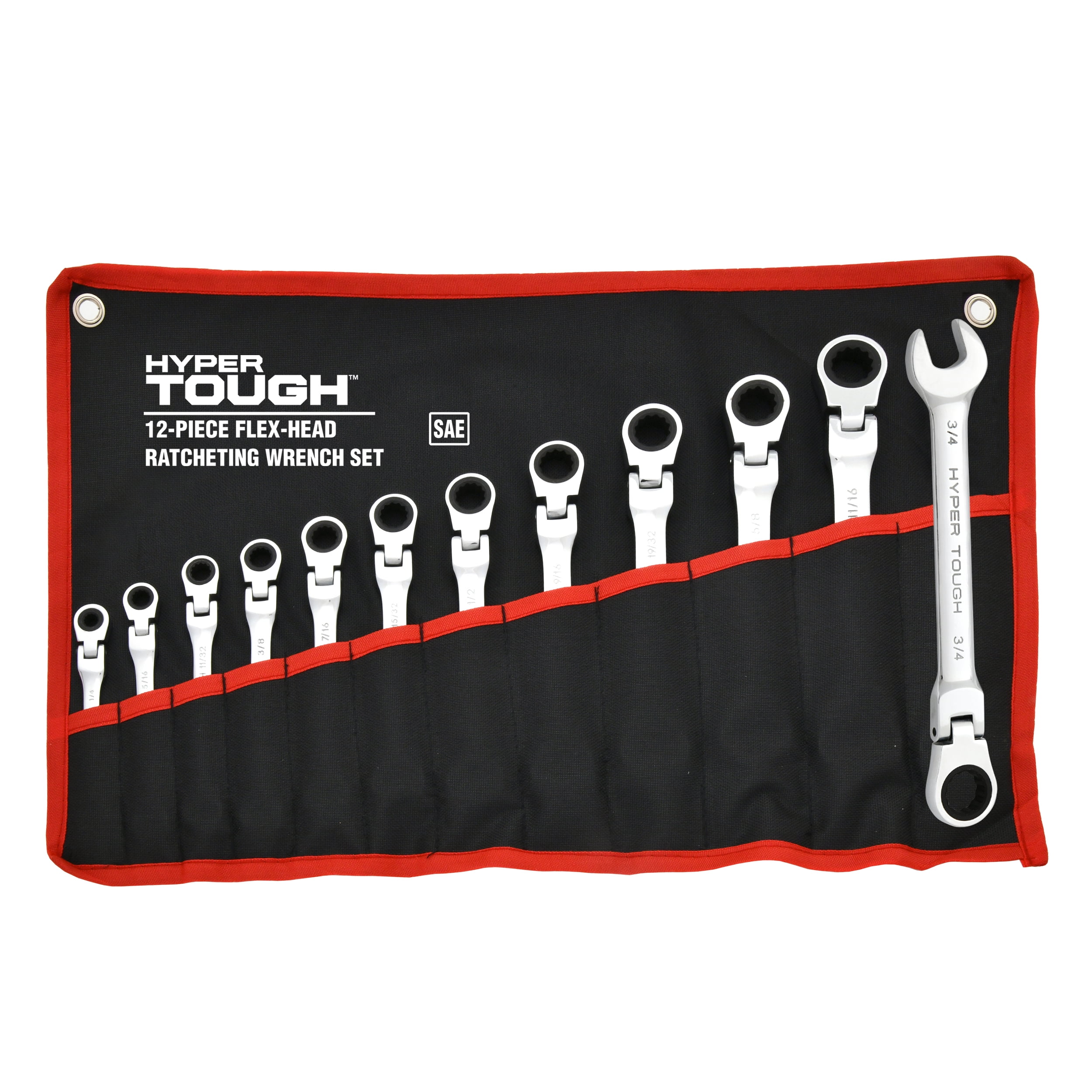 Hyper Tough Flex Head Ratchet Wrench Tool Set, 12-Piece SAE, Hand Tools