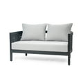 thumbnail image 3 of GDF Studio Alaric Outdoor Patio 4 Piece Chat Set, Solid Wood Frame, Wicker Accents and Cushions, Black+Light Grey, 3 of 22