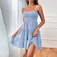 thumbnail image 2 of Laqbezok Spaghetti Strap Summer Dress, Smocked Bodice Tiered Ruffle Mini Sun Dress, Casual Sleeveless Beach Party Dress, Solid Color Flowy Short Dress, 2 of 8