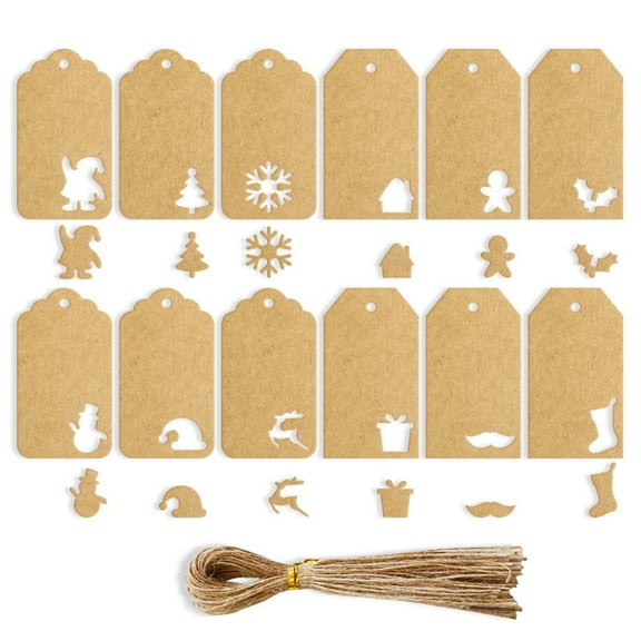 140Pcs Hanging Kraft Tags Christmas Gift Tags with String Attached, Christmas Tags with 150 Bundle Twine for Gifts Decor