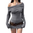 thumbnail image 3 of Skirt Sets Women 2 Piece Outfits Off the Shoulder Sweater and Knitted Skinny Maxi Skirts Fall Casual Outfits Dark Gray S, 3 of 8