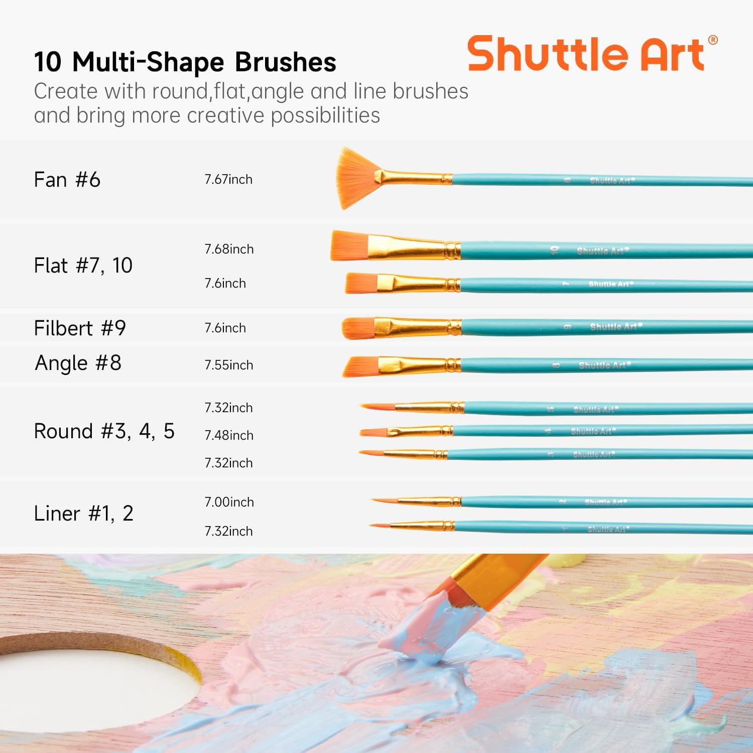 Shuttle Art 40 Pack Pastel Acrylic Paint Set, 30 Colors, 60ml/2oz Bottles, High Viscosity, Water-proof Paint With 10 Paint Brushes for Painting &Crafting