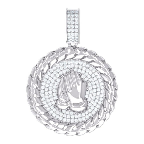 925 Sterling Silver Mens 1.57ct Moissanite Praying Hands Symbol Religious Charm Pendant 46.2x32.8mm Wide Necklace for Me
