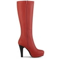 thumbnail image 3 of Unique Bargains Bottes Hautes au-Dessus du Genou à Plateforme à Talons Épais pour Femme Rouge (Taille 6), 3 of 7