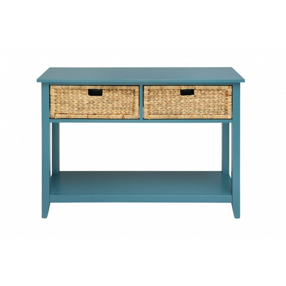 44" X 16" X 28" Teal Solid Wood Leg Console Table