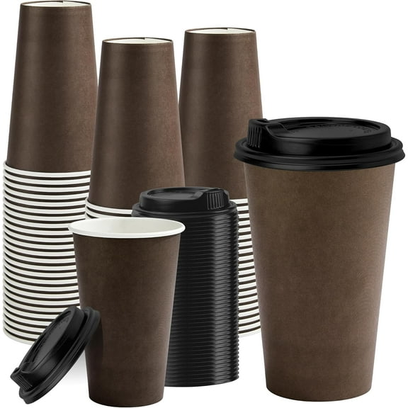 16 oz Disposable Coffee Cups with Lids 100 Pack, Hot Paper Coffee Cups with Lids, To Go Cup with Lid